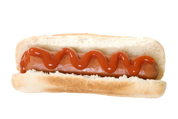 Geïsoleerde hotdog met ketchup — Stockfoto