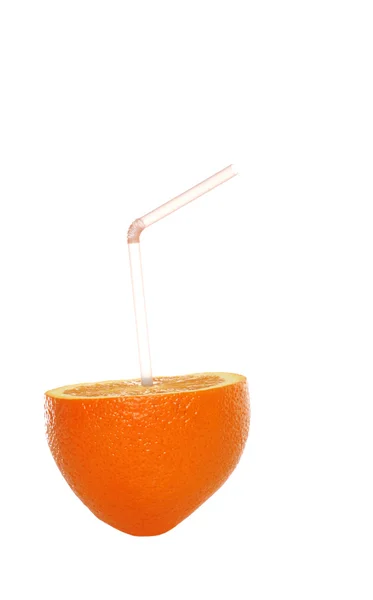 Naranja aislado con una paja —  Fotos de Stock