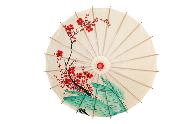 Parapluie oriental isolé avec fleurs rouges — Photo