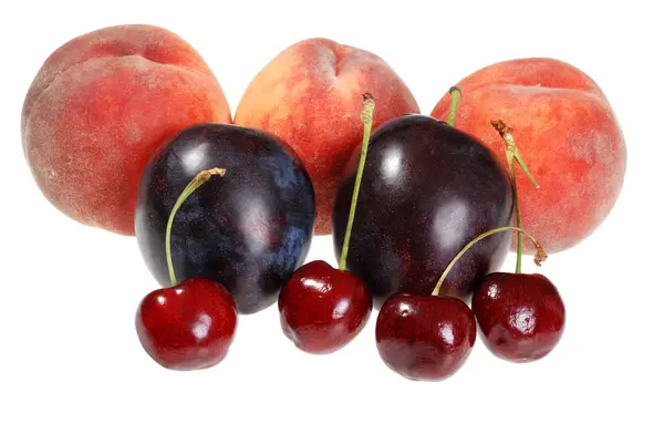 Cherries plums and peaches — Stock Photo, Image