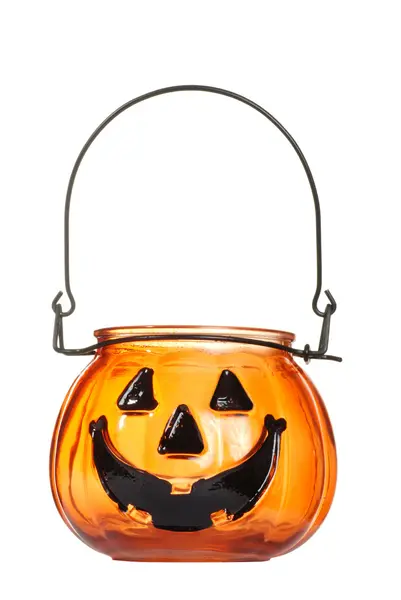 Glass halloween pumpkin candle holder — Stock fotografie