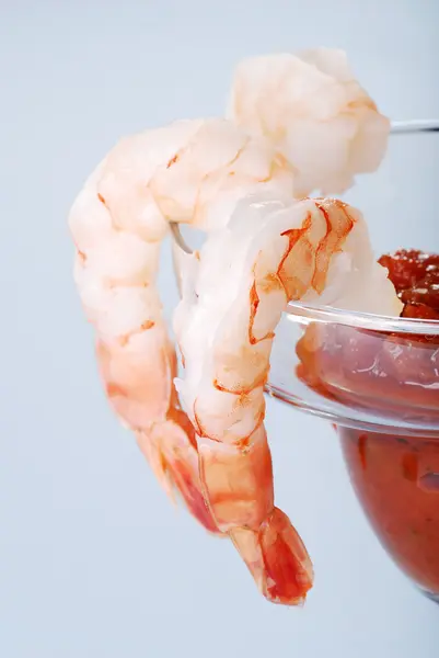 Macro large shrimp cocktail with sauce — Stock Photo, Image
