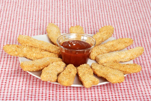 Plate of chicken fingers with BBQ sauce — Stock Photo, Image