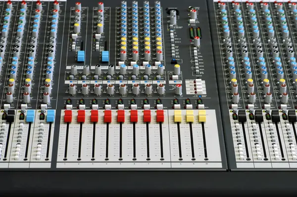 Front view of sound board mixer — Stock Photo, Image