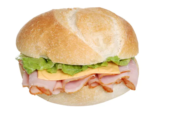 Sandwich de jamón y queso en un bollo aislado —  Fotos de Stock