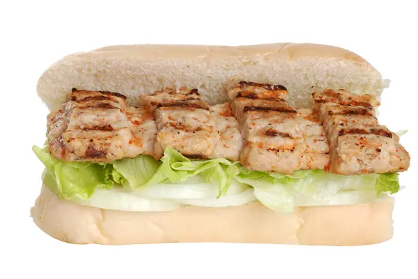 Isolated barbecue pork riblet on bun — Stock Photo, Image