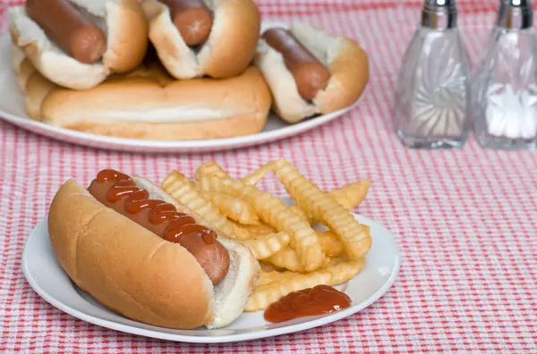 Hot dog és sült krumpli — Stock Fotó
