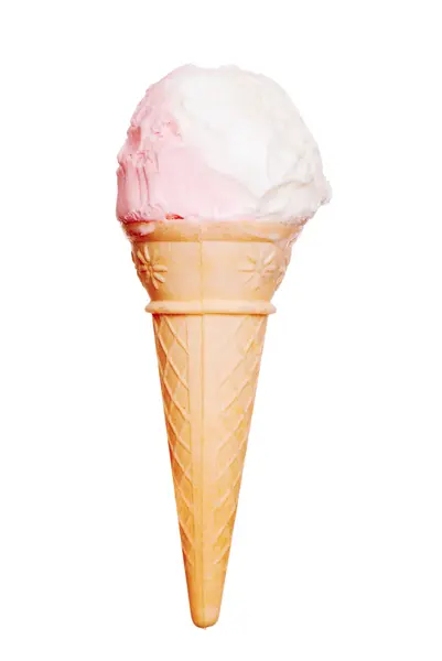 Izole çilek vanilyalı dondurma koni — Stok fotoğraf
