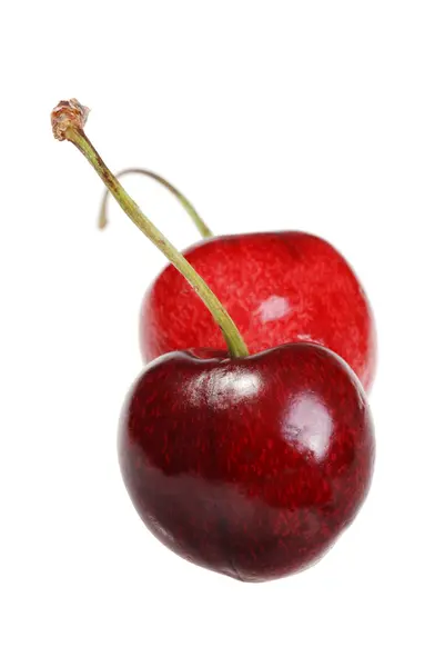 Macro two cherries isolated — Stock Photo, Image
