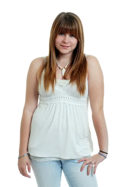 Ładna nastolatka na białym tle — Zdjęcie stockowe
