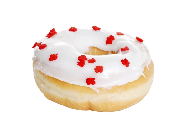 Vanilla doughnut with red maple leaves — Stock Photo, Image