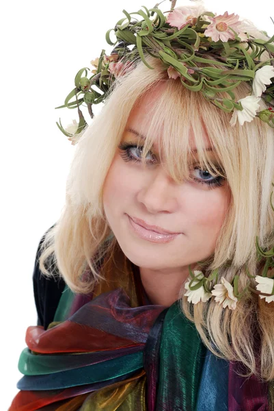 Young blond woman wearing a laurel wreath — Stock Photo, Image