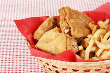 Closeup fried chicken and french fries clipart