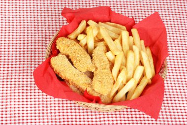 Top view chicken fingers and french fries clipart