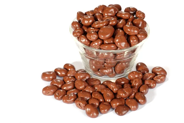 チョコレート覆われた干しぶどうのボウル — ストック写真