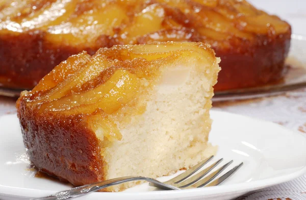 Macro upside down pear cake — Stock Photo, Image