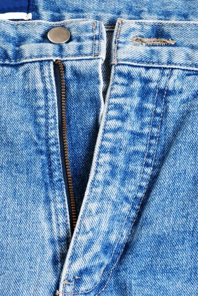 Macro ritssluiting op blue jeans — Stockfoto