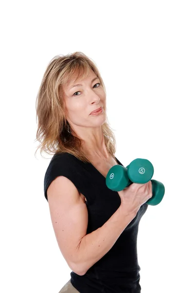 Older women with two dumbbells — Stock Photo, Image