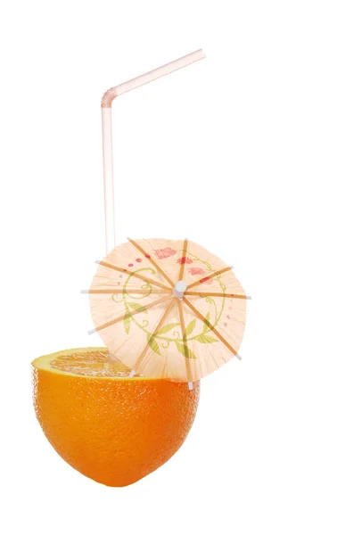 Naranja con paja y paraguas —  Fotos de Stock