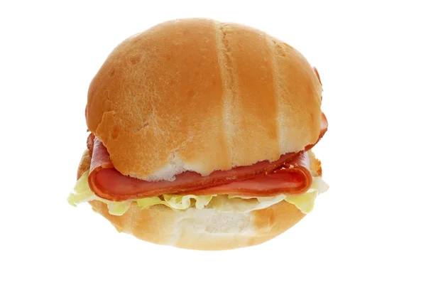 Top view ham and lettuce in a bun — Stock Photo, Image