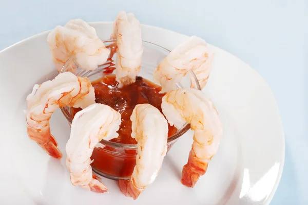 Top view large shrimp with seafood sauce — Stock Photo, Image