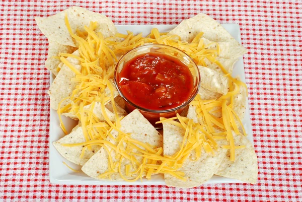 Top vista nachos e queijo — Fotografia de Stock