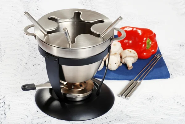 Oil fondue with vegetables — Stock Photo, Image