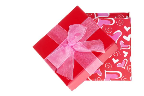Opened valentines gift box with bow — Stock Photo, Image