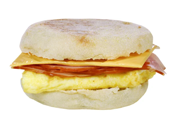 Ανακατωμένου αυγού σάντουιτς με ζαμπόν τυρί — Φωτογραφία Αρχείου