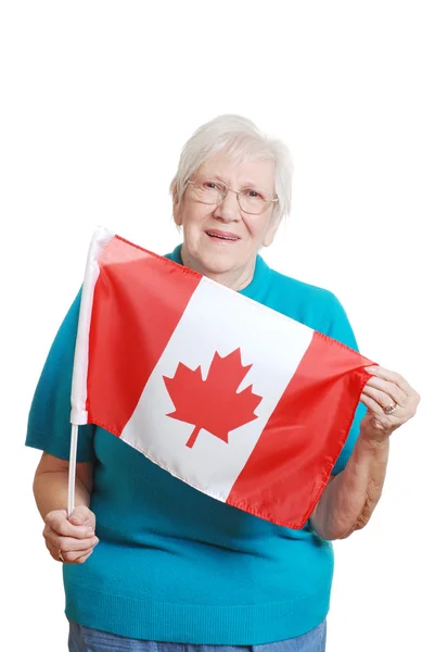 Donna anziana con bandiera canadese — Foto Stock