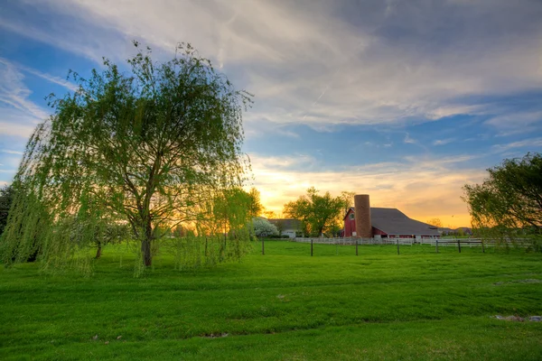 Захід сонця на фермі — стокове фото