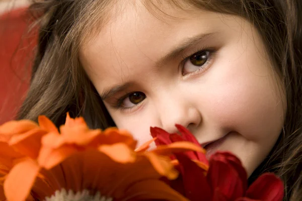 फूलों के साथ छोटी लड़की — स्टॉक फ़ोटो, इमेज