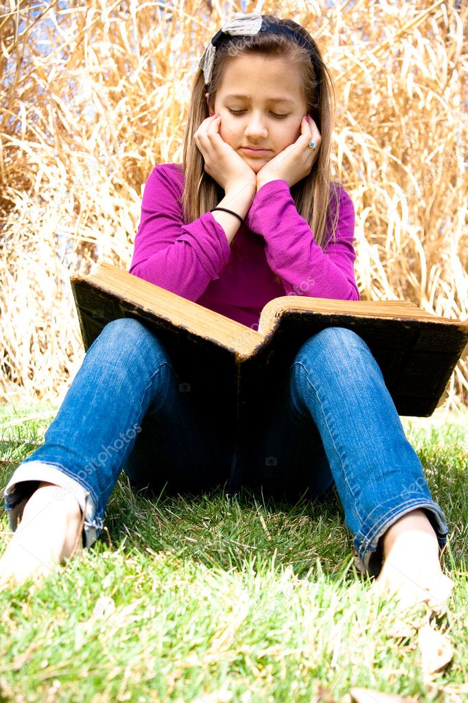 Young Girl Reading the Bible