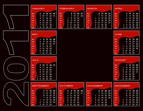 Calendar 2011 on black — Stock Vector