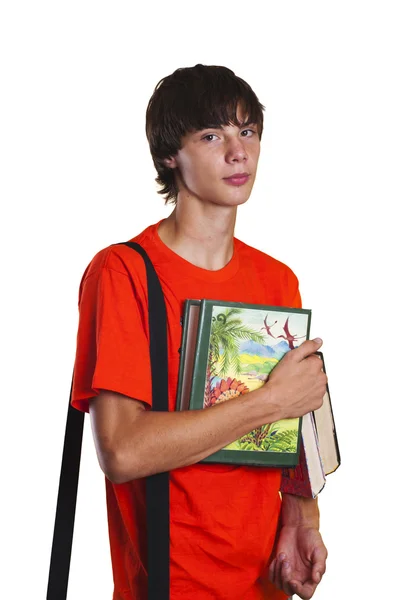De jongen met boeken — Stockfoto