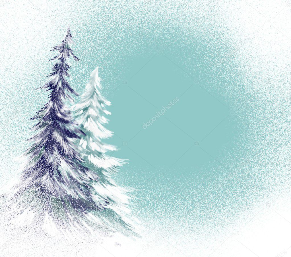 Pine trees with frosty snow
