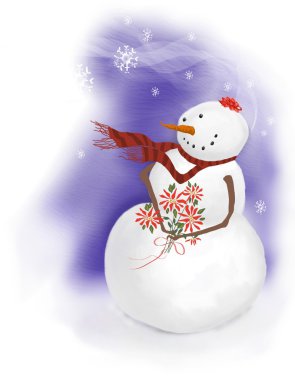 Snowman girl holding flowers clipart