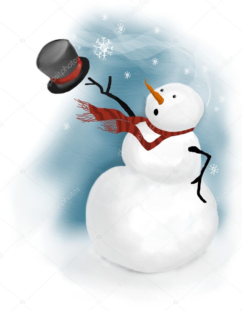 Snowman in windy weather