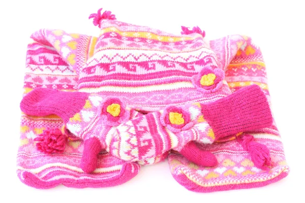 Chapeau en laine écharpe et gants — Photo