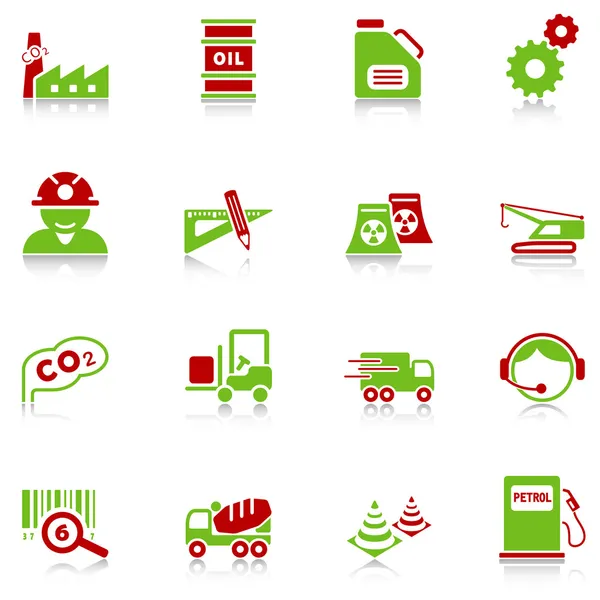 Icônes de l'industrie, série vert-rouge — Image vectorielle