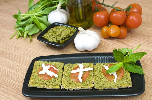 Pesto canapes Royalty Free Stock Images