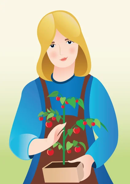 Meisje met tomaten — Stockvector