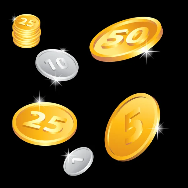 Monedas de oro y plata — Vector de stock