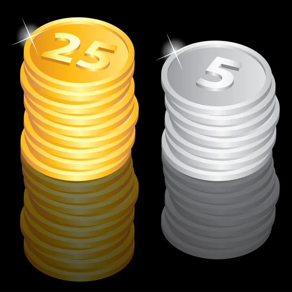 Guld-och silvermynt — Stock vektor
