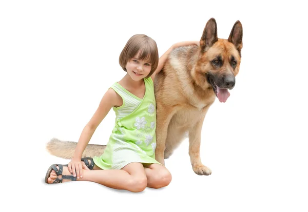 stock image Little girl and dog