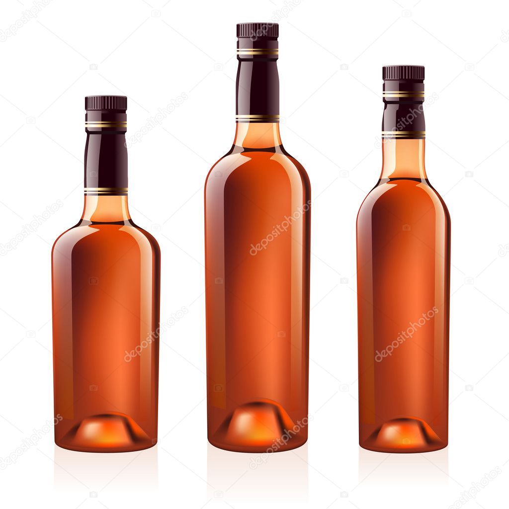 Bottles of cognac (brandy). Vector illustration.