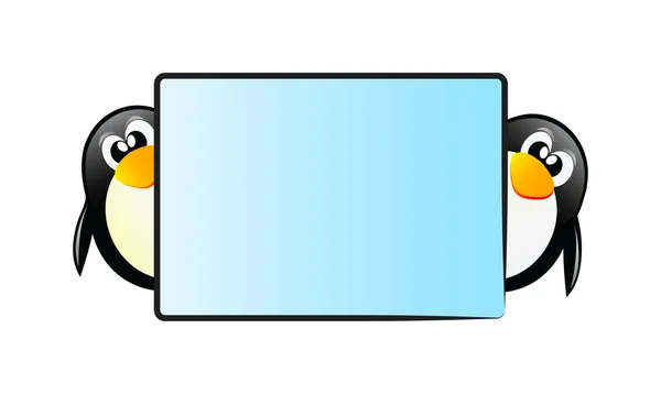 Tučňáci s tabulkou — Stock fotografie