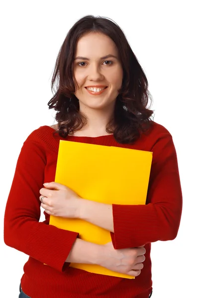 Flicka med gul mapp — Stockfoto