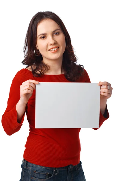 Mladá žena držící prázdný billboard — Stock fotografie