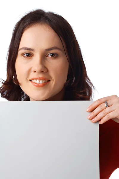 Primo piano di una ragazza con cartellone — Foto Stock